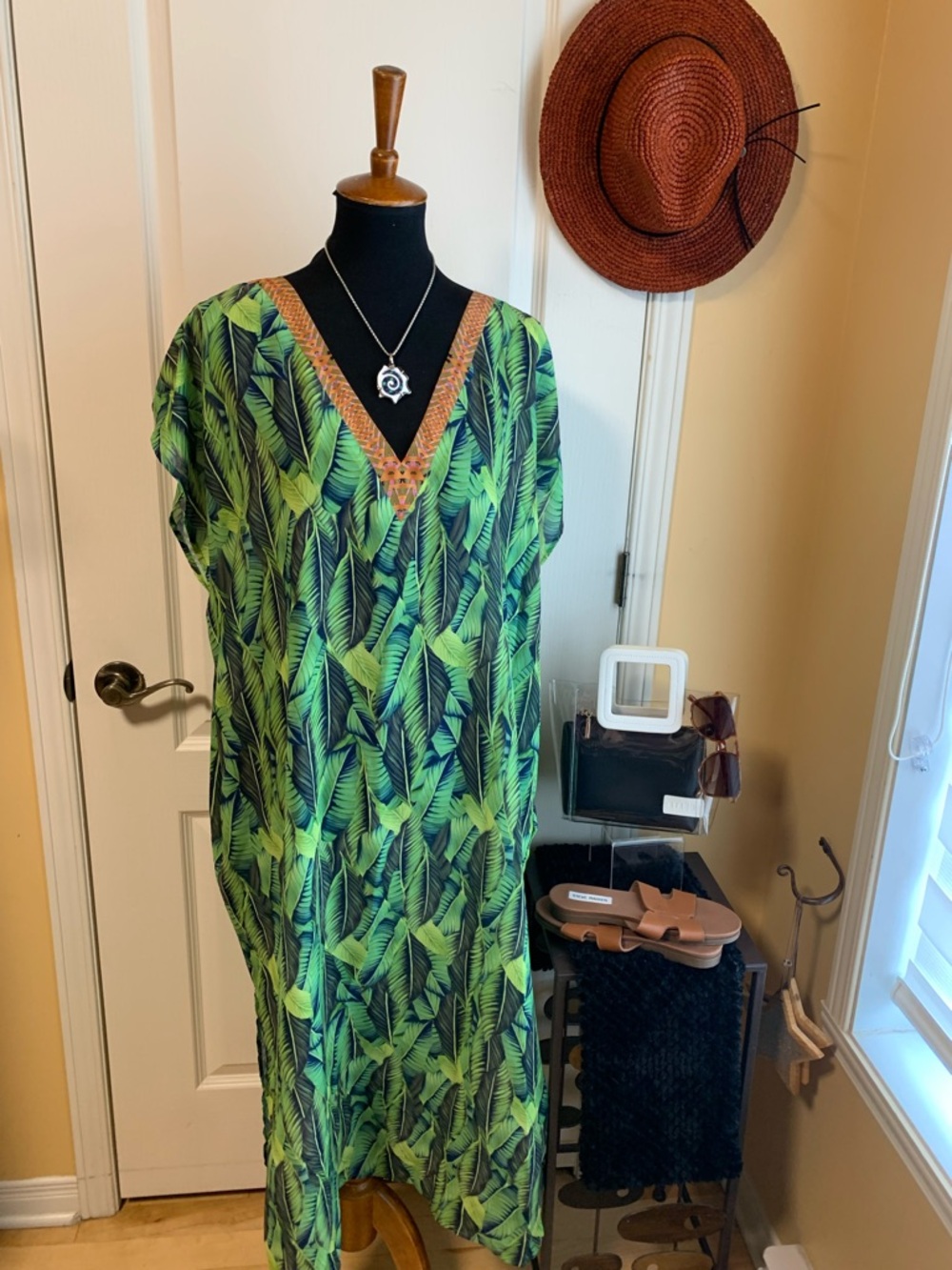 ANITA Green Tropical Leaf Caftan cover up